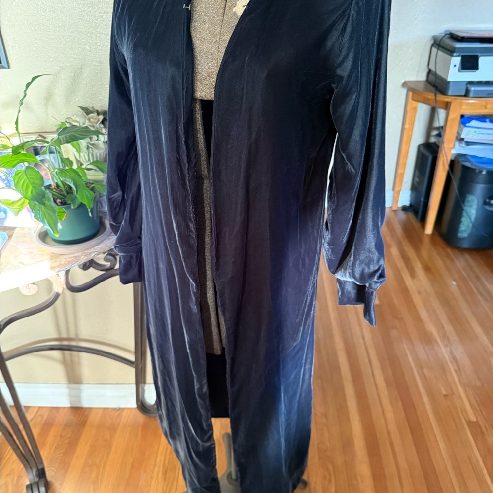 Zara Navy Blue Women's Velvet Long Cardigan